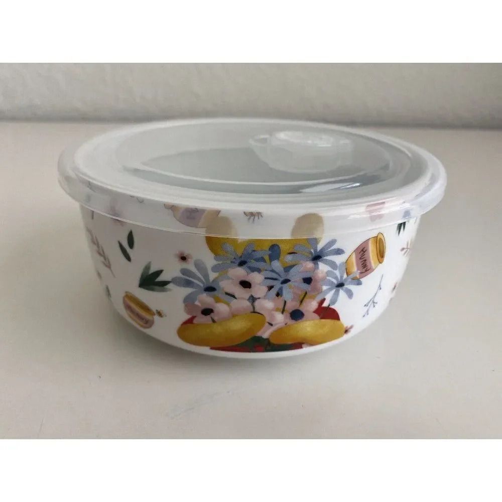 Disney Winnie The Pooh Honey Pot Flowers Medium Pressure Lid Food Container Bowl